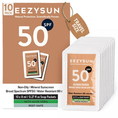 EEZYSUN front packet packaging showing compact travel convenience