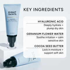 Eight Saints lotion texture close-up demonstrating lightweight hydration