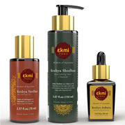 EKMIVEDA front packaging of set showing bottles and benefits