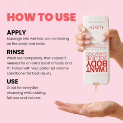 ELEVEN AUSTRALIA shampoo in shower being applied to roots to demonstrate lift and gentle cleanse