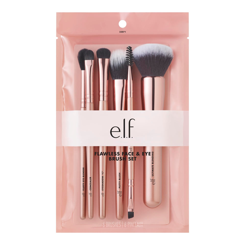 e.l.f. front packaging showing six vegan brushes for complete routines