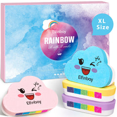 Elfinbay front packaging showing four bath bombs, gift-ready and colorful