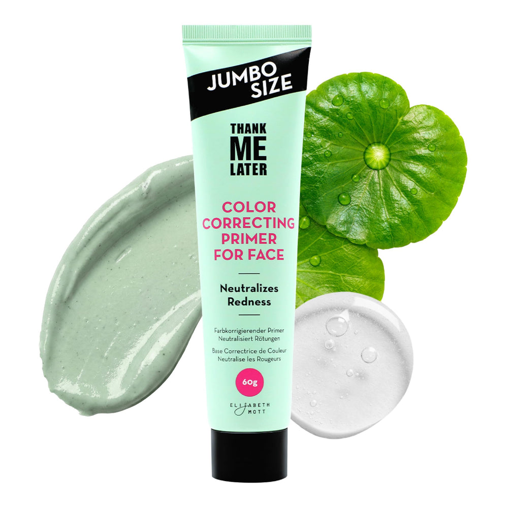 Elizabeth Mott front packaging showing 60g primer and clear benefit of redness correction