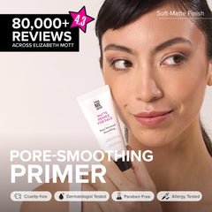 Elizabeth Mott primer texture close-up displaying silky finish and blurring benefit for pores