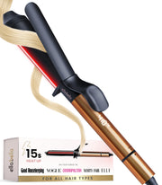 ELLA BELLA curling wand front view showing sleek design and ergonomic grip for comfortable styling