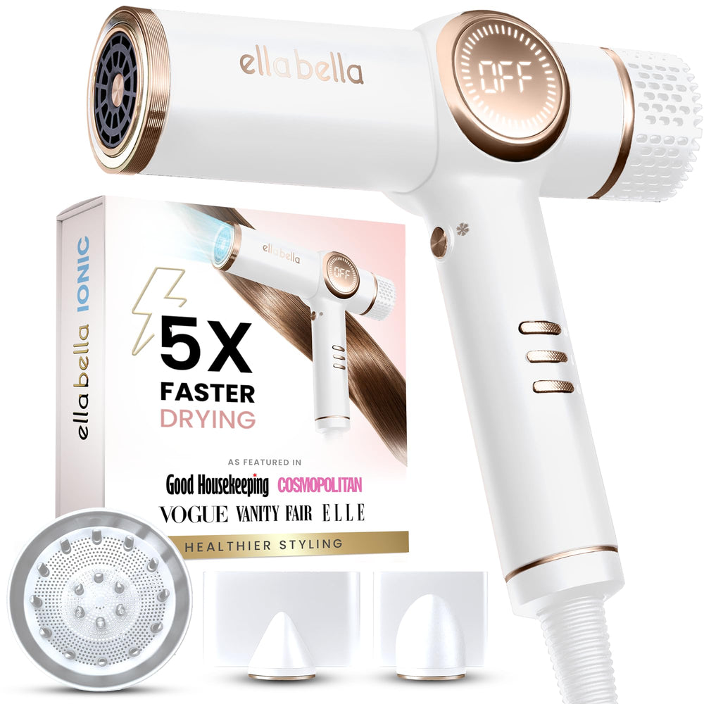 ELLA BELLA front view of dryer showing sleek design and fast drying benefit