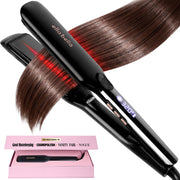 ELLA BELLA flat iron front view showing sleek design and even plates for fast styling