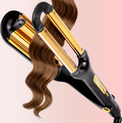 ELLA BELLA open waver front view showing three barrels and ergonomic handle for easy styling