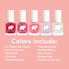 child hands applying ella+mila polish demonstrating quick-dry convenience