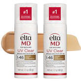 EltaMD UV Clear tinted front packaging showing SPF 46 and travel-friendly bottle