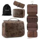 Elviros front view showing coffee PU leather exterior and compact profile for travel