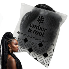 ember and root front view of black exfoliating net showing shape and length benefit