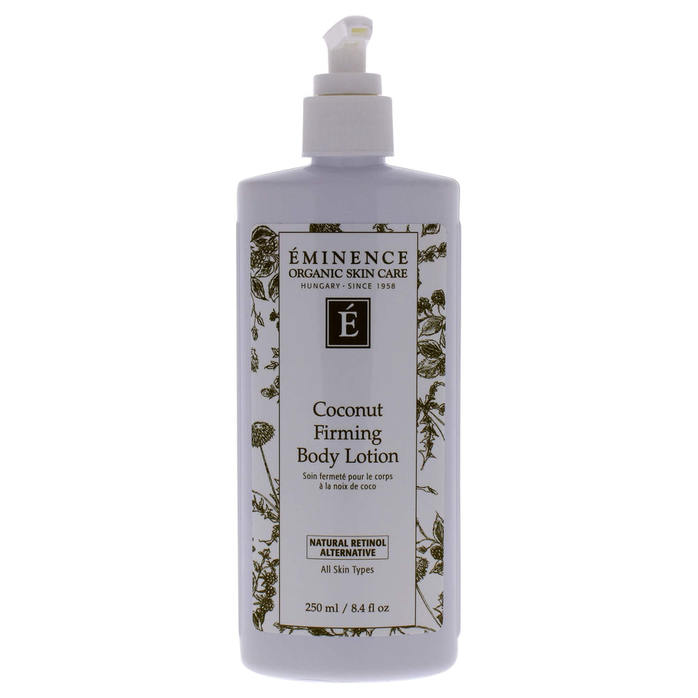 Eminence bottle front view showing label and convenient pump for easy application