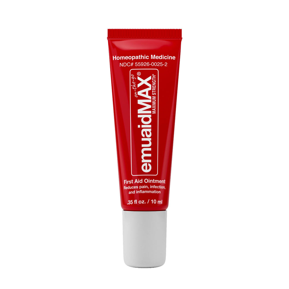 emuaid tube front view showing branding and compact size benefit