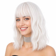 eNilecor front view of white short bob wig showing natural look and volume