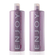 Enjoy front bottles showing luxury shampoo and conditioner, clear benefit of large supply