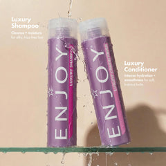 Enjoy label close-up highlighting ingredients and color-safe benefit