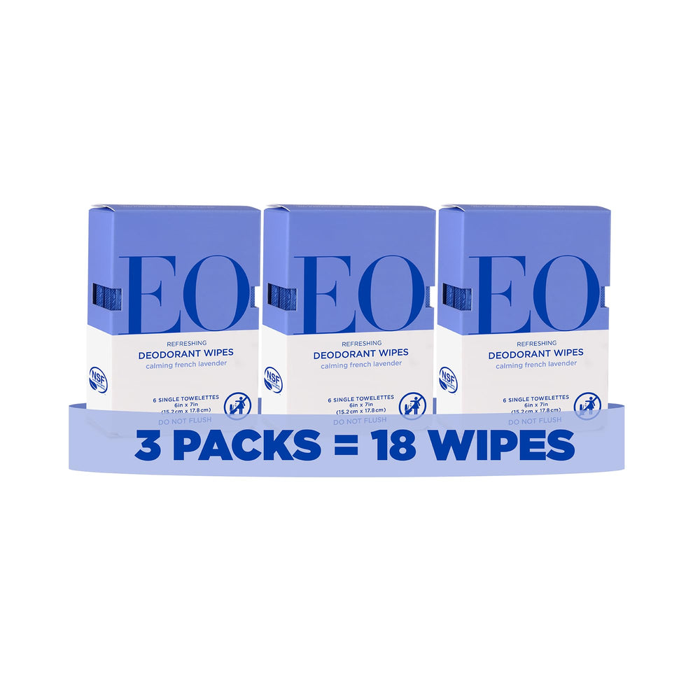 EO front packaging showing three-pack and travel convenience benefit