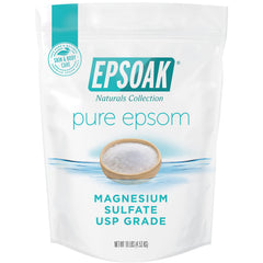 Epsoak front packaging 10 lb bag showing label and resealable zipper for easy storage