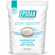 Epsoak front packaging 19 lb bag showing brand and resealable benefit
