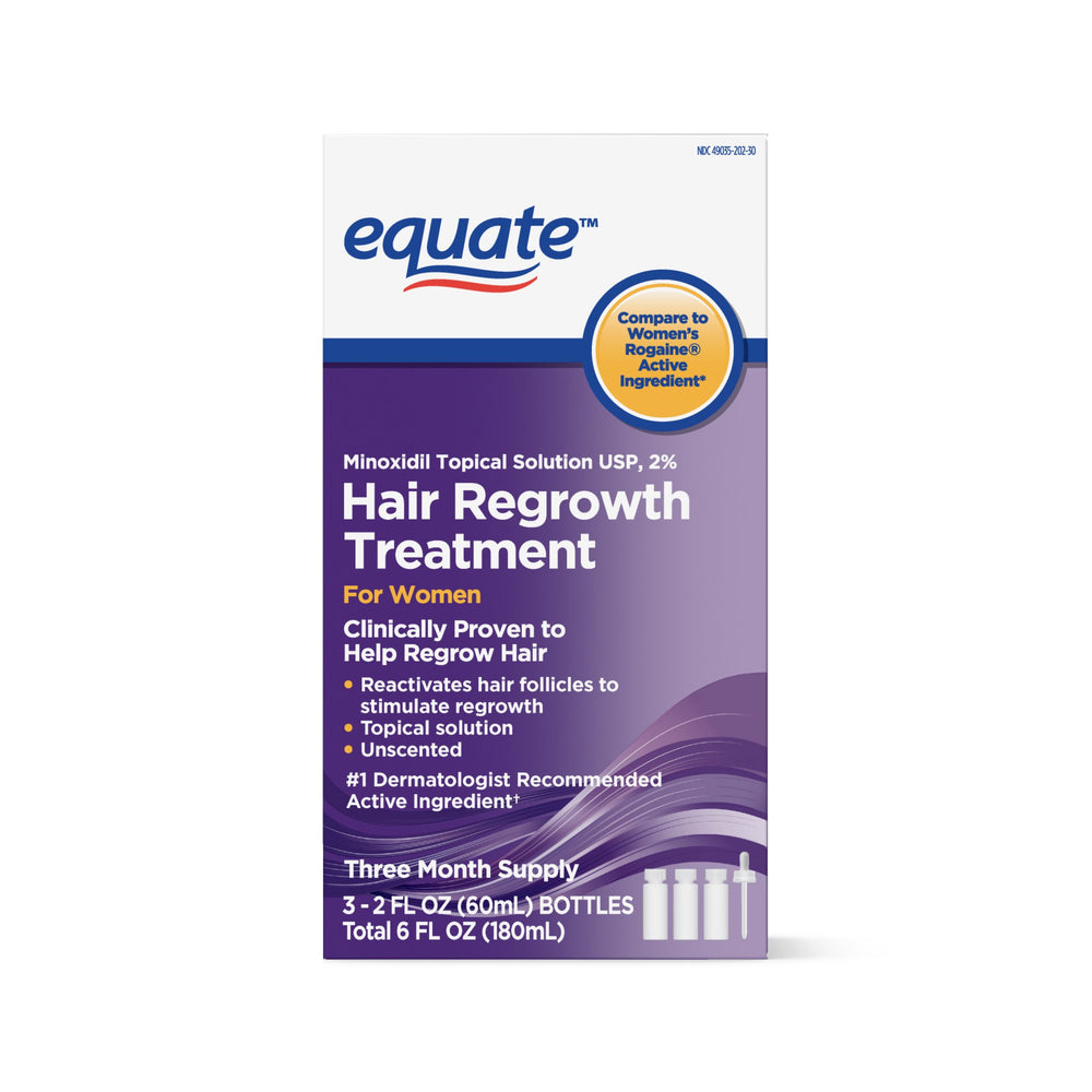 Equate front packaging showing bottle and label for easy identification and clear dosing