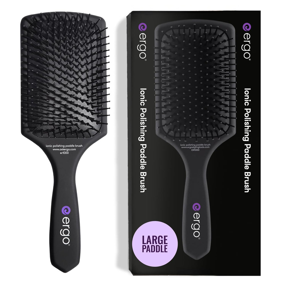 ergo brush front packaging showing product benefits and large paddle