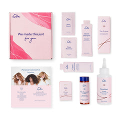 eSalon application gloves, stain guard, and sachets laid out for a clean at-home dye