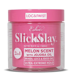 Esha Slick N Slay front jar view showing melon label and secure hold