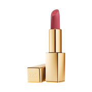 Estée Lauder lipstick front packaging shows elegant gold case and shade label, luxurious finish