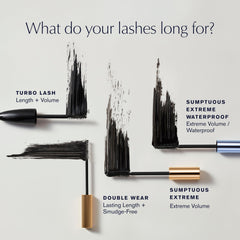 Estée Lauder lifestyle shot applying mascara showing long-lasting, dramatic lashes