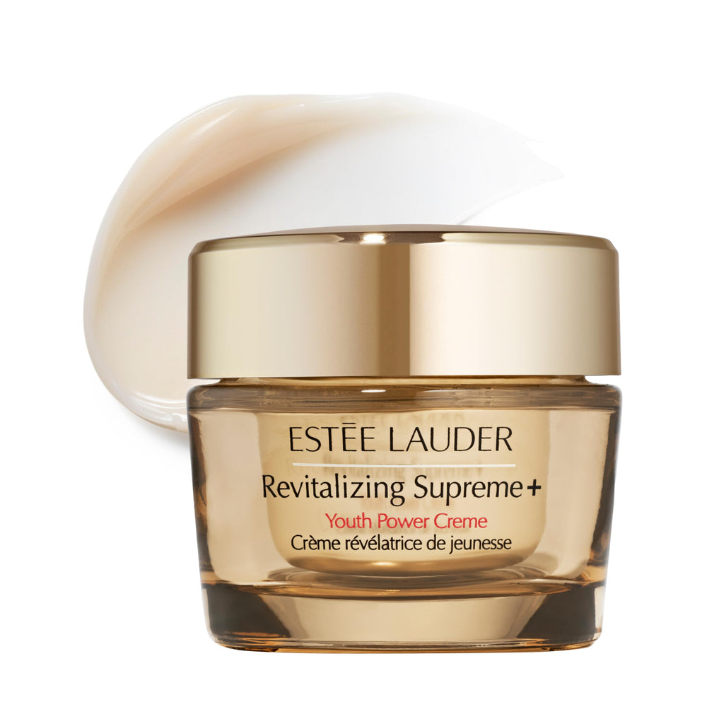 Estée Lauder jar front view showing product and branding, highlights premium packaging