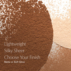 Estée Lauder brush applying powder showing natural matte control and even coverage