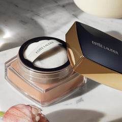 Estée Lauder open jar with sifter displaying controlled dispensing and mess-free use