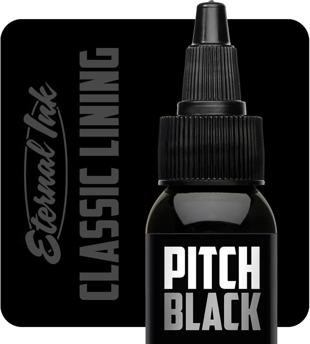 Eternal Ink pitch black front label showing brand and clean packaging benefit