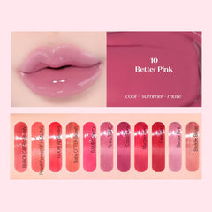 ETUDE on lips single swipe demonstrating natural rosy tint and luminous finish
