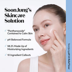 ETUDE SoonJung applying toner to hand demonstrates immediate soothing effect