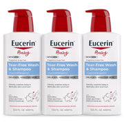Eucerin front packaging showing 2‑in‑1 baby wash benefits
