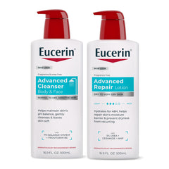 Eucerin bundle front packaging showing both bottles and clear benefits