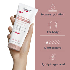 Eucerin applying lotion on arm highlighting even skin tone improvement