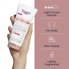Eucerin cream applied to hand demonstrating easy spread and quick absorption
