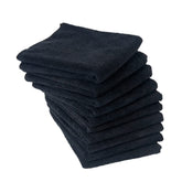 Eurow front view of folded black towels showing professional presentation and durability