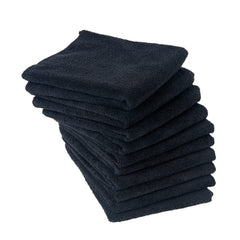 Eurow front view of folded black towels showing professional presentation and durability
