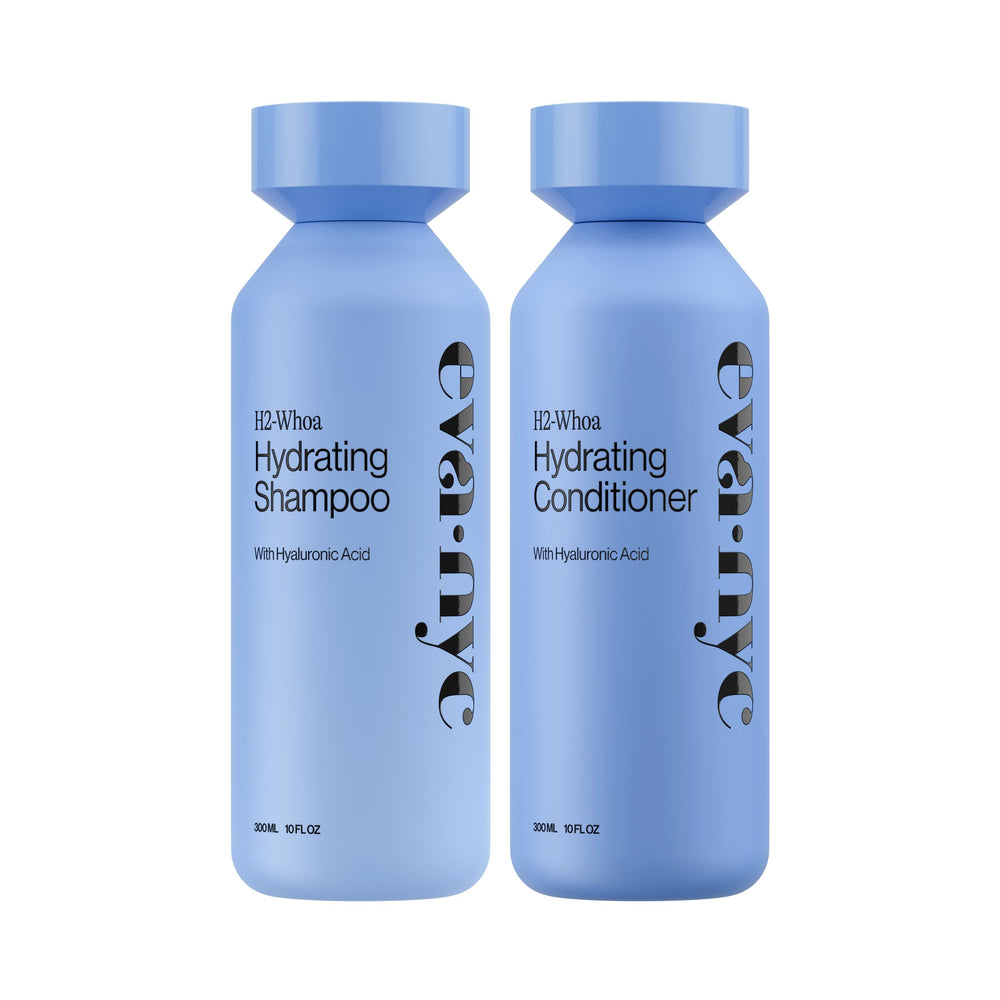 Eva NYC front packaging showing both hydrating shampoo and conditioner for moisturized hair