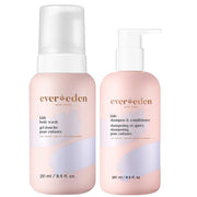 Evereden front packaging showing 2-in-1 and body wash, clear family-safe option