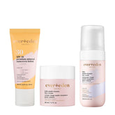 Evereden front packaging of kids three-step set showing peach design and benefits
