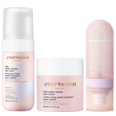 Evereden front packaging of peach-scented kids skincare set showing trio benefits