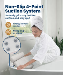 Everlasting Comfort sturdy suction cups adhered to tub surface to prevent slipping