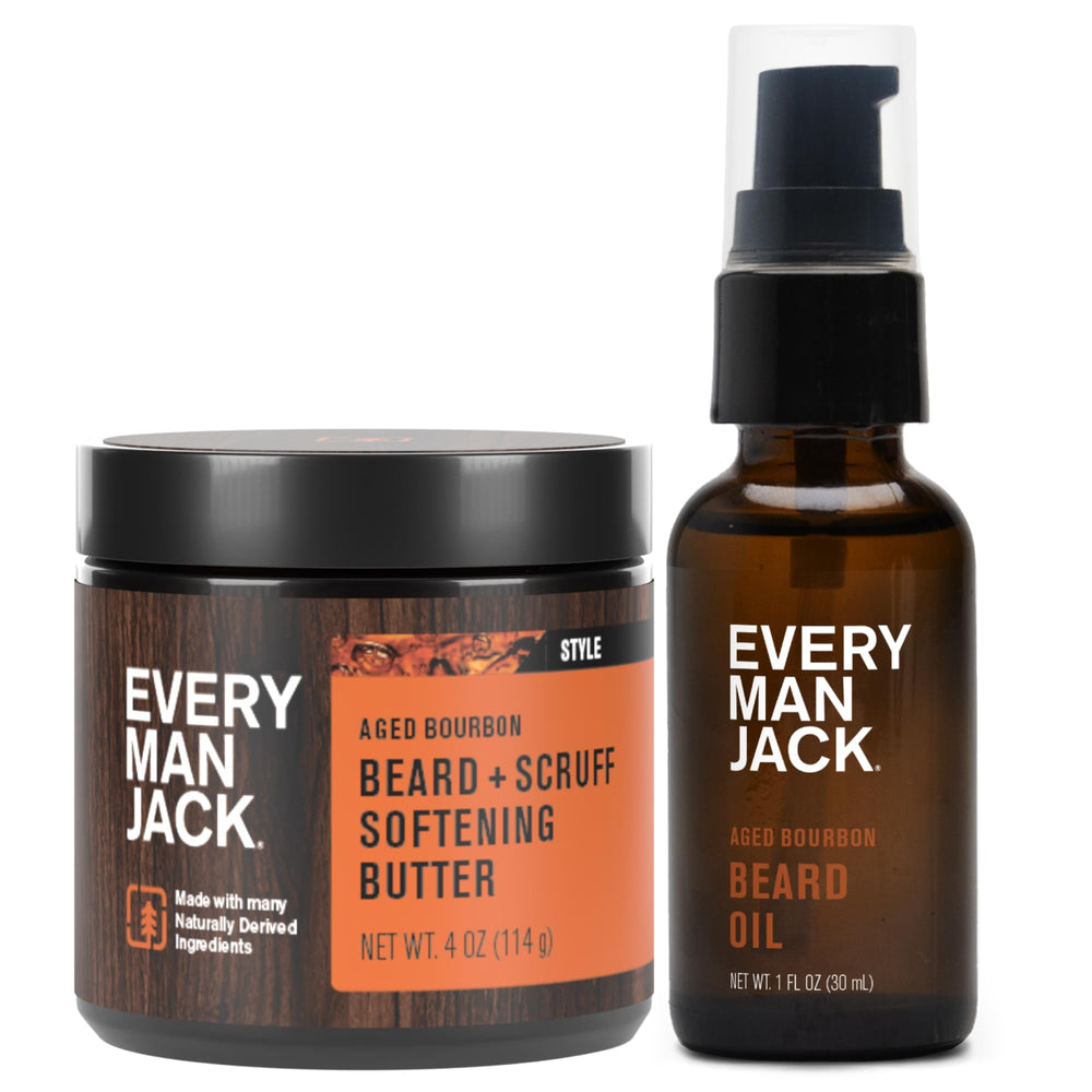 Every Man Jack front packaging showing bourbon-scented combo and benefits