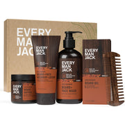 Every Man Jack front packaging showing full aged bourbon beard kit benefit gift ready