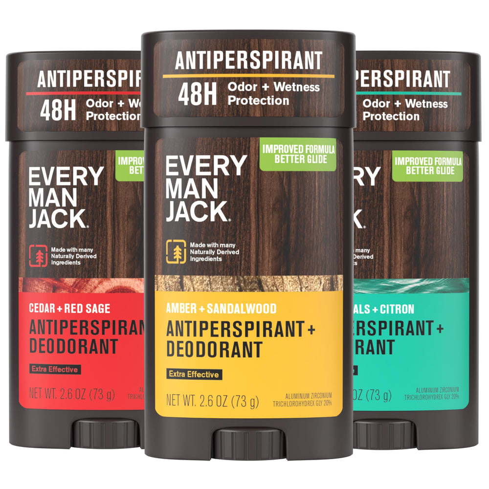 Every Man Jack Amber Sandalwood stick front view showing warm woody scent benefit